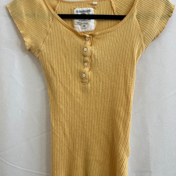 VTG Energie Y2K Women Size M Ribbed Henley Button Boho Grunge Retro Long Fitted - Picture 1 of 7